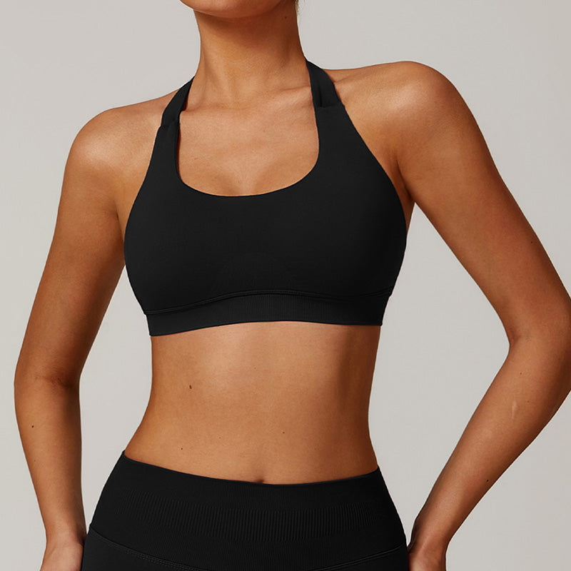 Seamless halter and backless sports bra