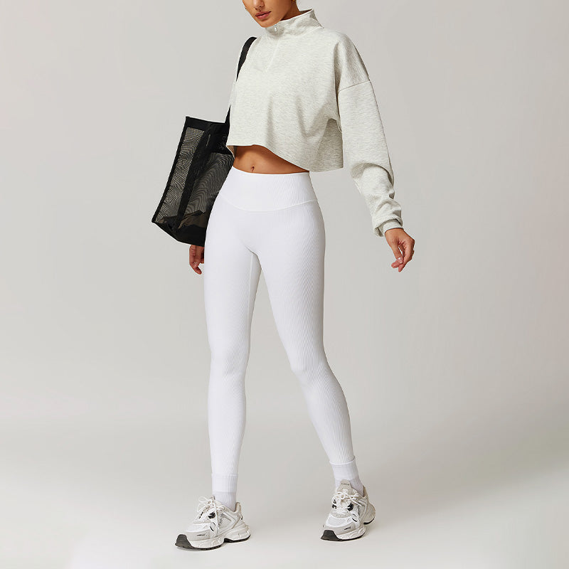 Loose Half Zipper Long Sleeve Sweatshirt And Legging 2-Piece Set