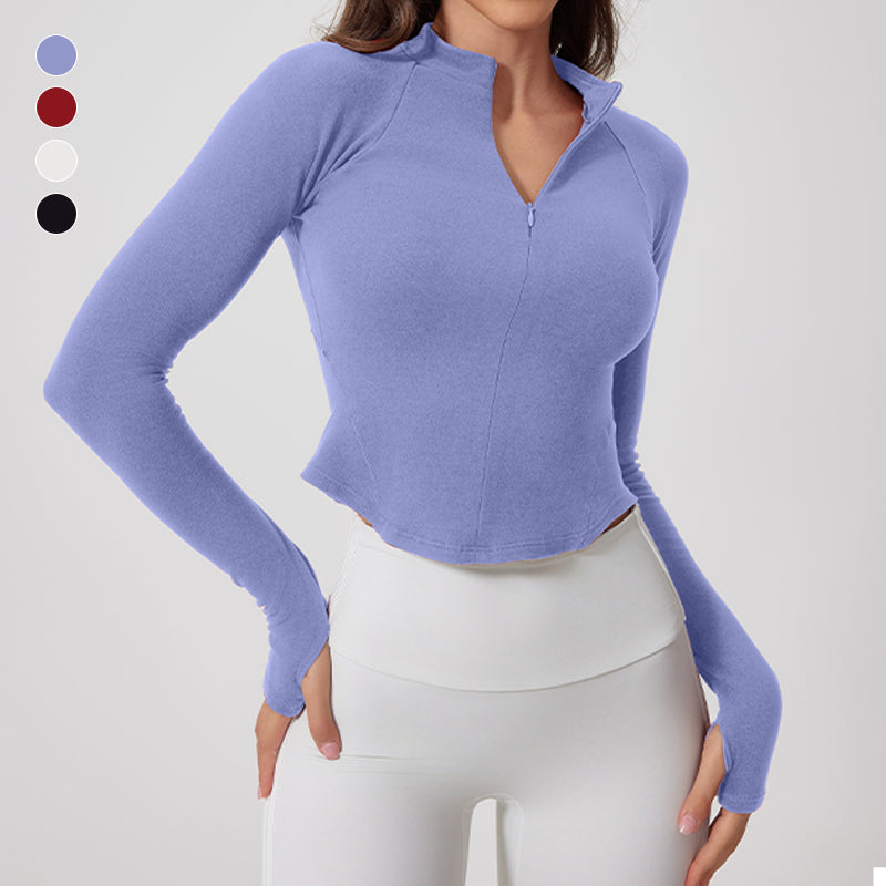 Brushed long sleeve half zipper sports top