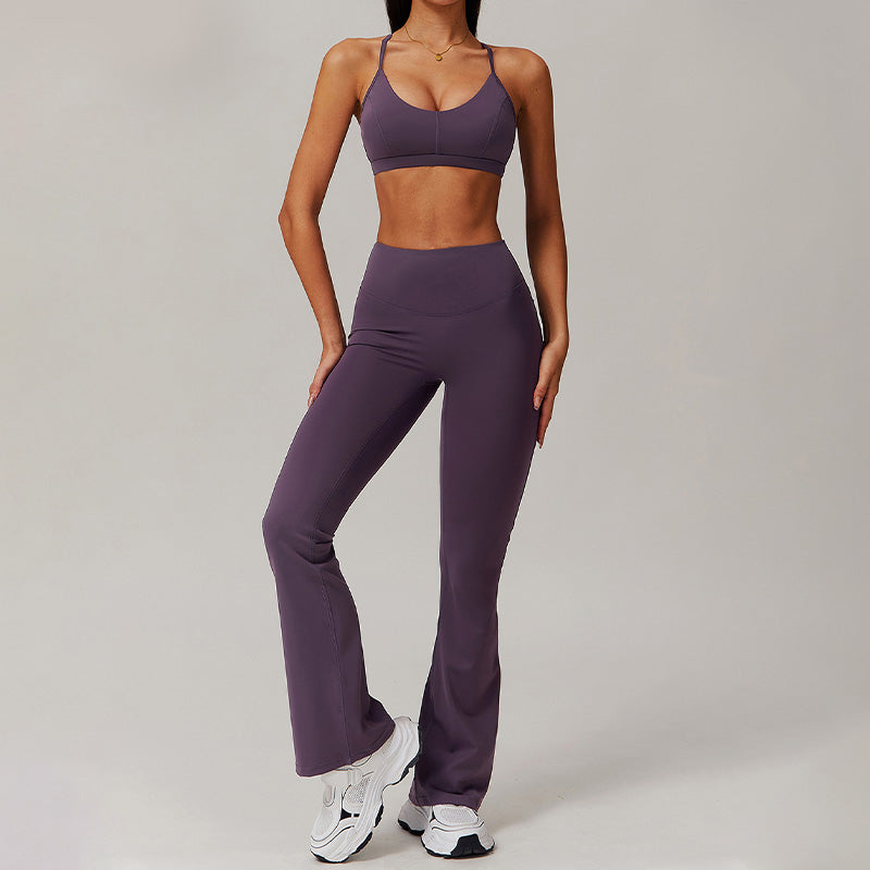 Thin straps sports Bra + Flared Leg pants 2-piece set