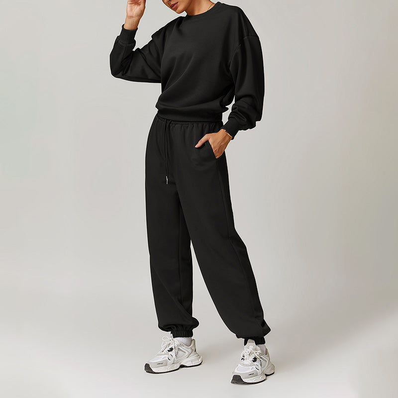 Casual Sports Pullover Sweatshirts And Elastic Leg Sweatpants Set