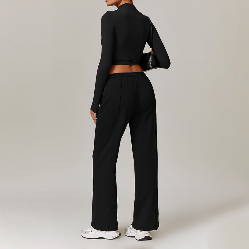 Quick-Dry Long Sleeve Top + Straight Leg Sweatpants 2 Piece Set