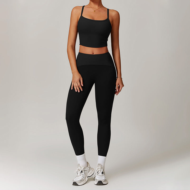 Fitness Thin straps Top & High-waisted Leggings 2-pieces Set