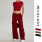 Short sleeve sports crop top + Straight Leg Cargo pants 2-piece set