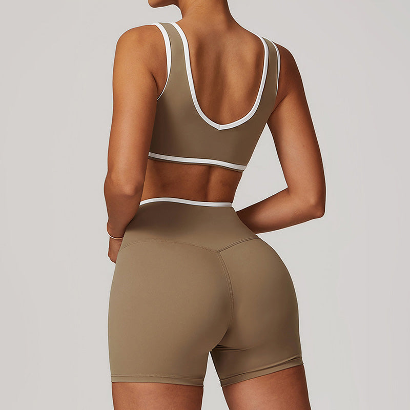 Ultra-Soft Contrasting Color Sports Bra + High Waist Shorts Set