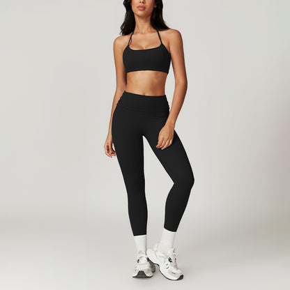 Quick Dry Halterneck Bra + Sports Leggings-2 Pieces Set