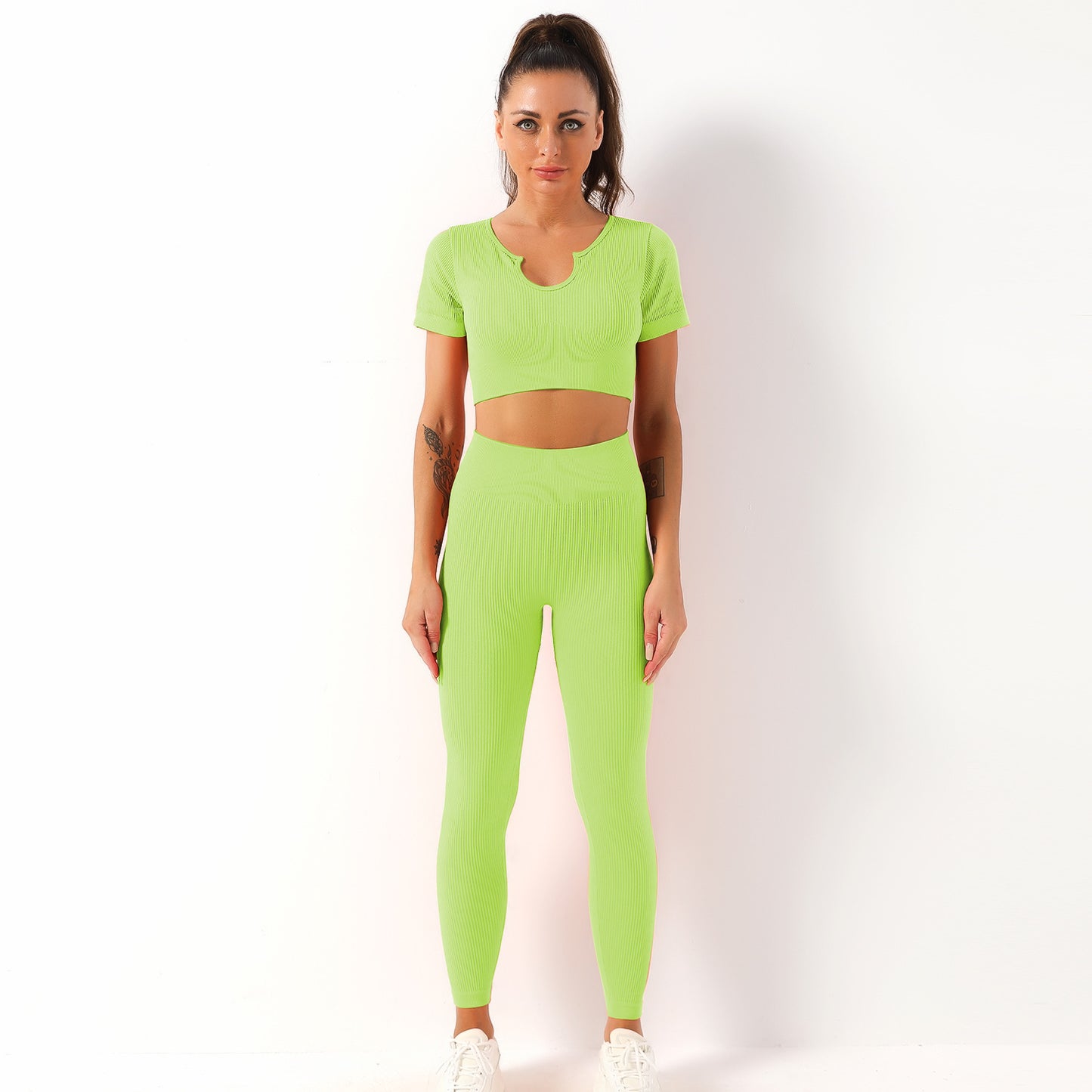 Ensemble 2 pièces soutien-gorge de sport côtelé + legging sans couture