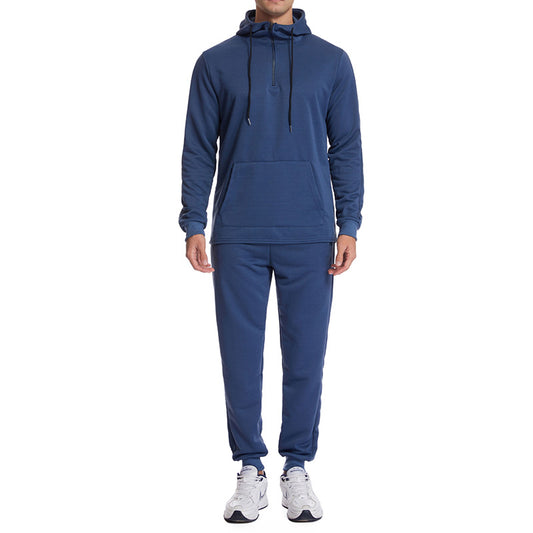 Men's half zip hooded sports sweatshirt 2-piece set