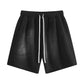 Solid color washed drawstring casual shorts