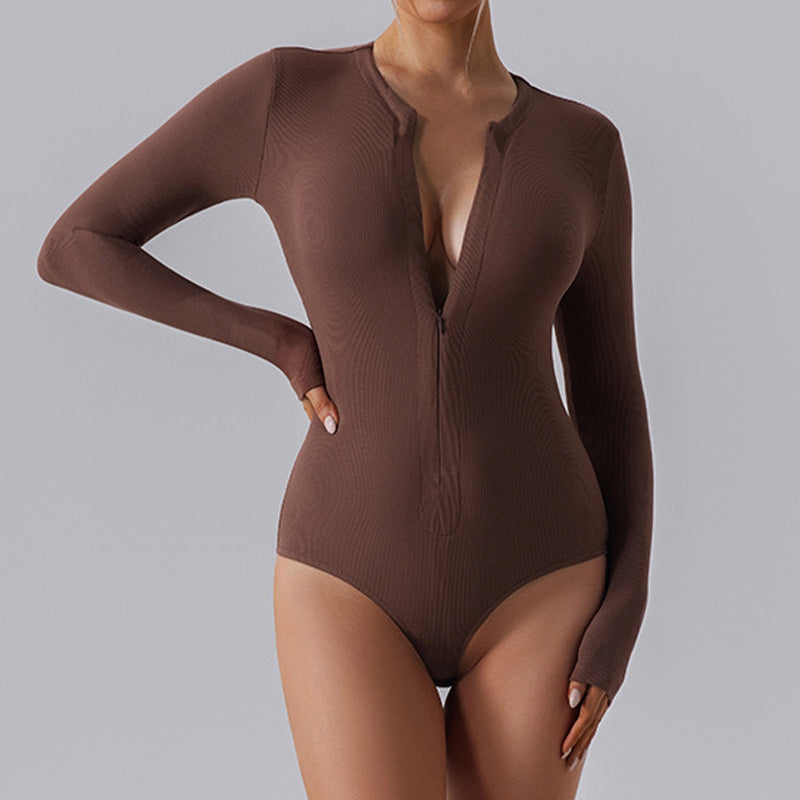 One piece long sleeved Full zipper sports Bodysuit