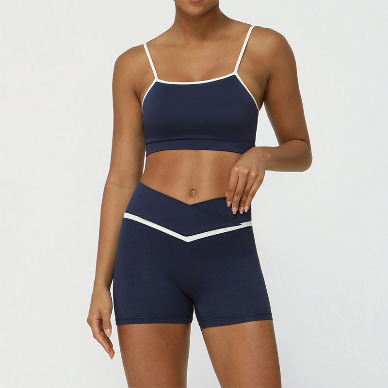 Contrasted Color nude sports and leisure fitness bra + short set