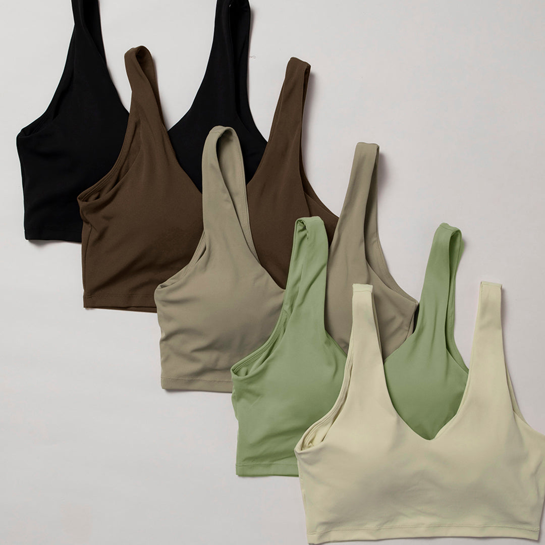 Large neckline solid color yoga bra