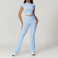 Ultra-Soft Quick-Dry Short Sleeve Top & High Waist Sports Flare Pants Sets