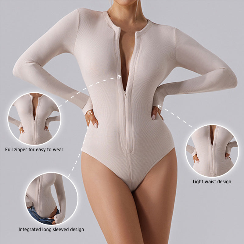 One piece long sleeved Full zipper sports Bodysuit