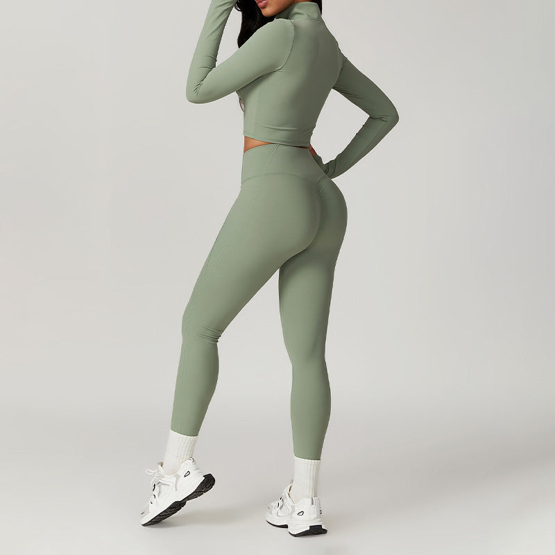 Breathable Half Zipper Sports Top + Leggings 2-piece Set