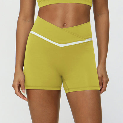 Contrasted Color cross V-waist exercise yoga shorts