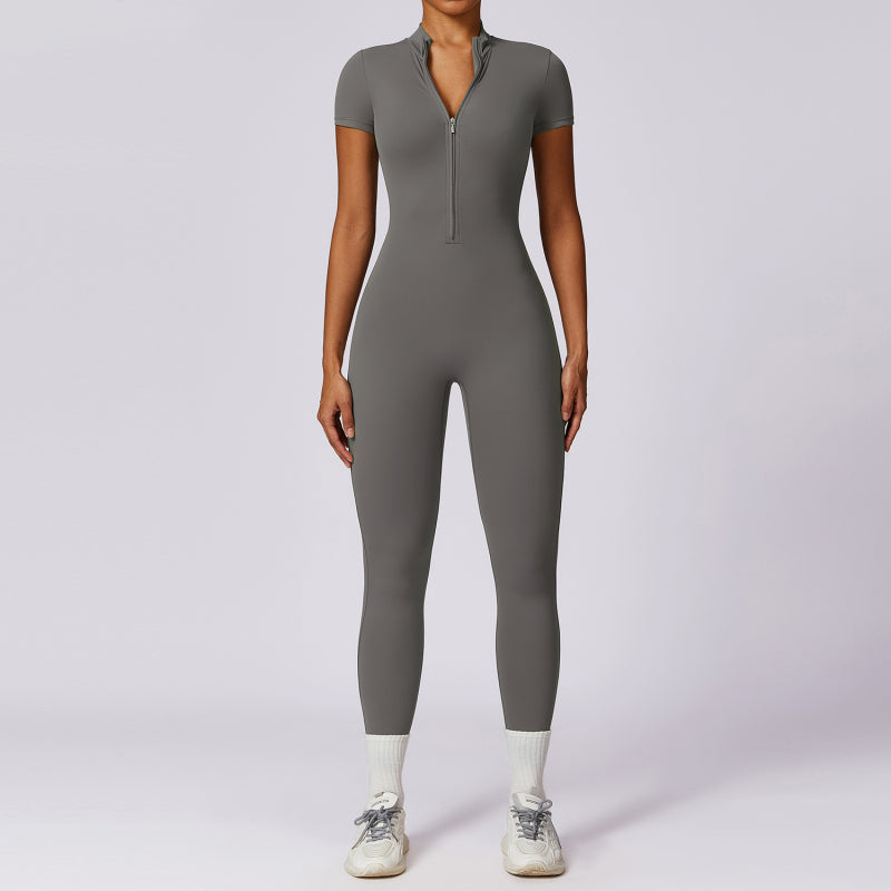 Zip short sleeve fitness bodysuit