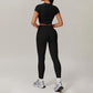 Quick-Dry Short sleeve sports crop top + High-waist legging 2-piece set