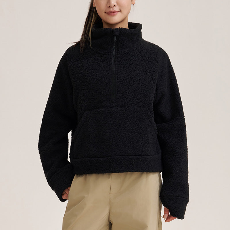 Fleece Warm Sports Loose Fit Stand Collar Sweatshirt