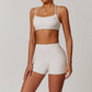 Nude halter double straps sports Bra + High-waist shorts 2-piece set