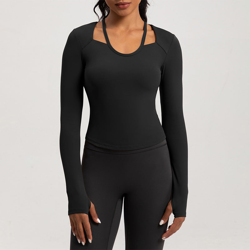 Sliming Solid Color Long Sleeve Fitness Yoga Top