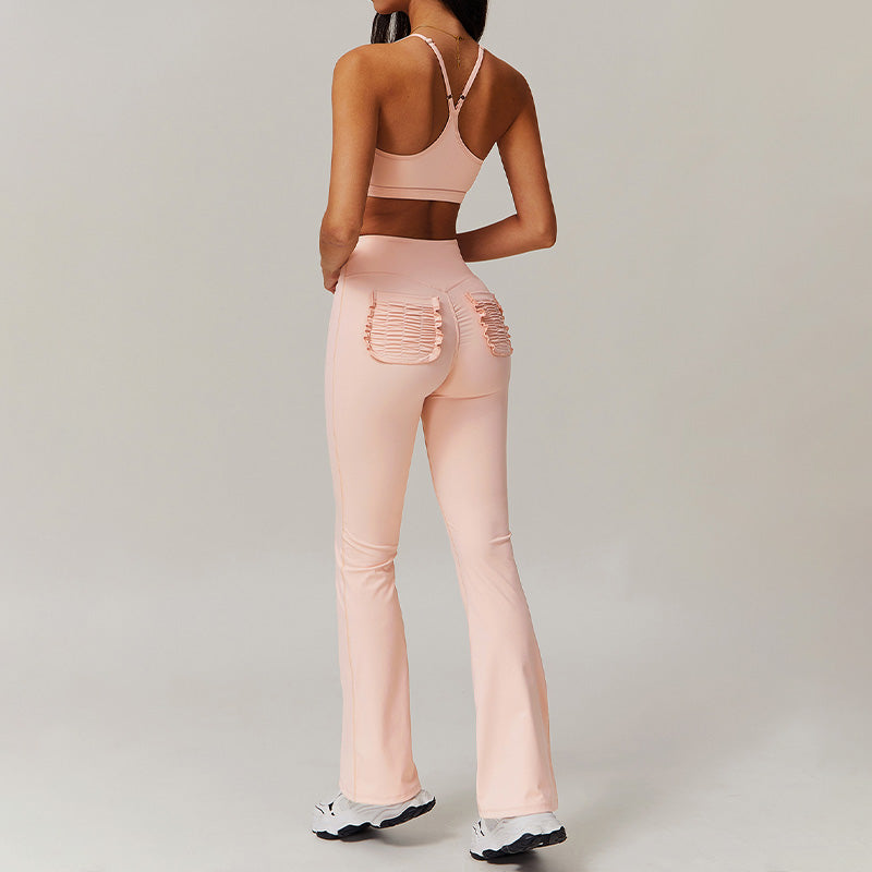 Thin straps sports Bra + Flared Leg pants 2-piece set