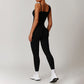 Brushed Asymmetric straps sports tank top + High-waist leggings 2-piece set