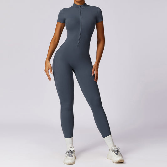 Zip short sleeve fitness bodysuit