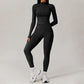 Long sleeve and stand-up collar top + High-waisted leggings 2-piece set