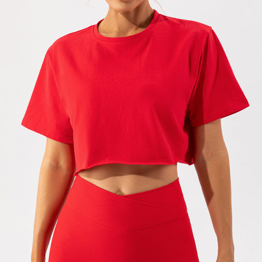 Solid color cropped sports T-shirt