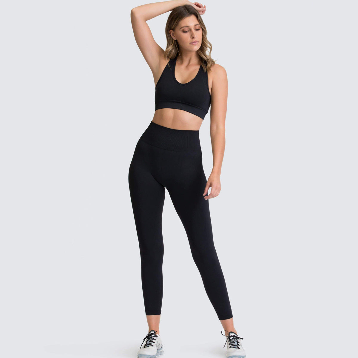 Ensemble 2 pièces de fitness sportif de couleur unie