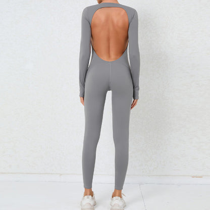 Sexy backless long-sleeved high-intensity fitness jumpsuit