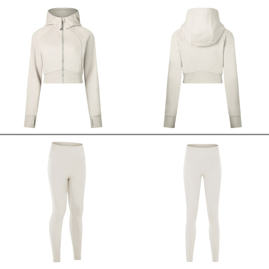 zipper hooded jacket + leggings 2-piece set