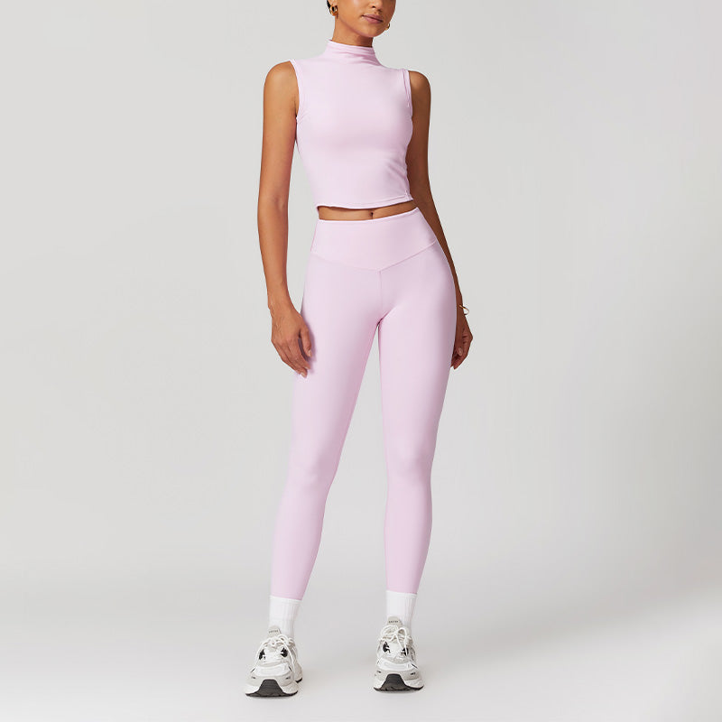 High Collar Sports Tank Top + Skinny Leggings 2 piece Set