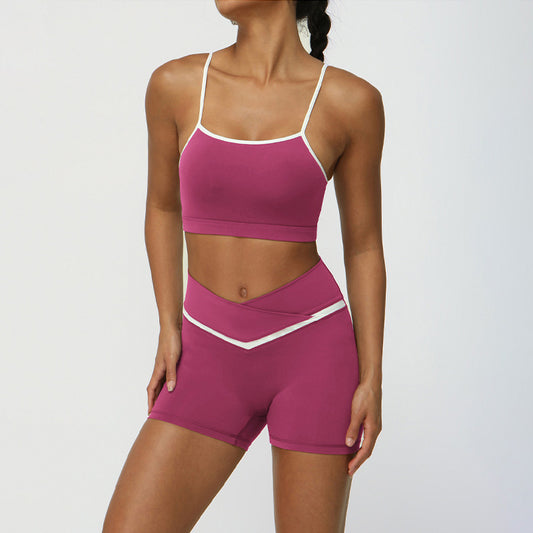 Contrasted Color nude sports and leisure fitness bra + short set