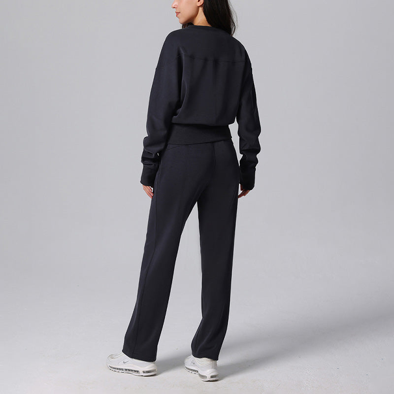 Ultra-Soft Long Sleeve Sweatshirt & High Waisted Straight Leg Pants 2-Piece Set