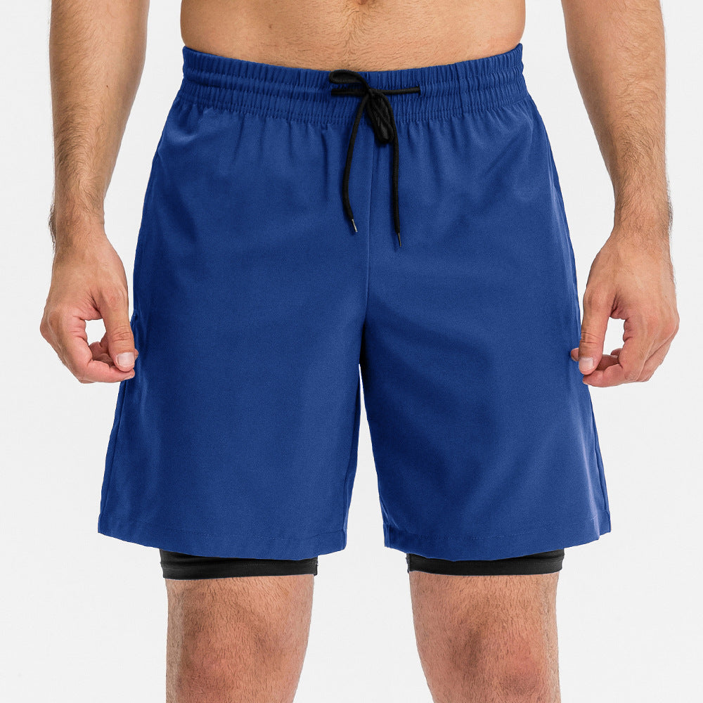 Men's fake two solid color training shorts