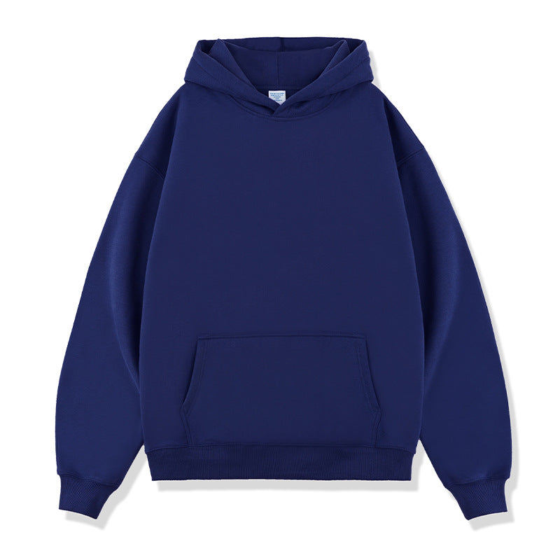 Solid color loose fleece hooded sweatshirt