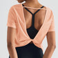 Mesh short-sleeved crewneck open-back top