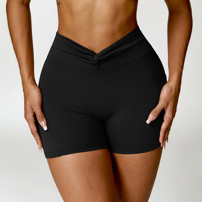 Casual sports nude tight yoga pocket shorts