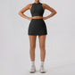 High-neck, breathable gym top & skirt sets