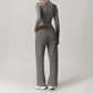 Casual high-waisted straight leg sweatpants and slimming long-sleeved Set