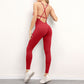 Solid color cross back sports jumpsuit