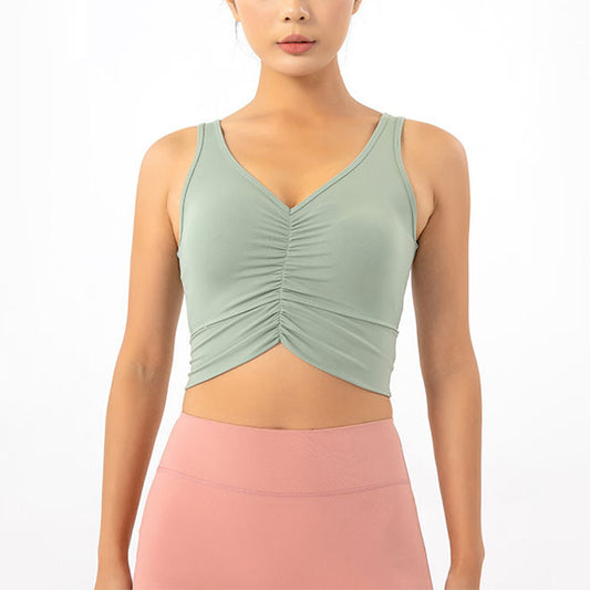 Ultra-Soft V Neck Fold U-Back Wide Straps Sports Bra