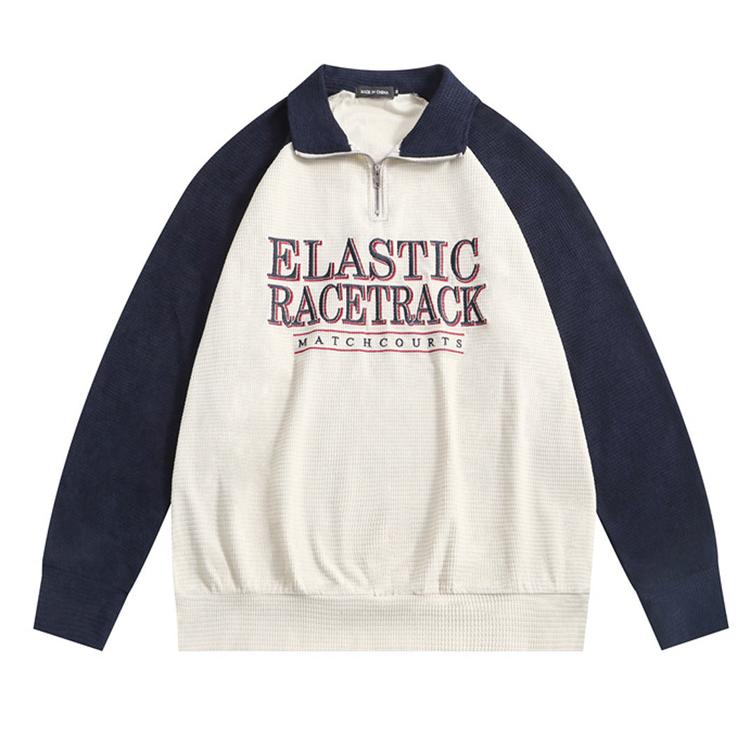 Contrasting panels lettered printed sweatshirt