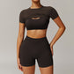 Threaded seamless short sleeve top+bra+ shorts 3 pieces set