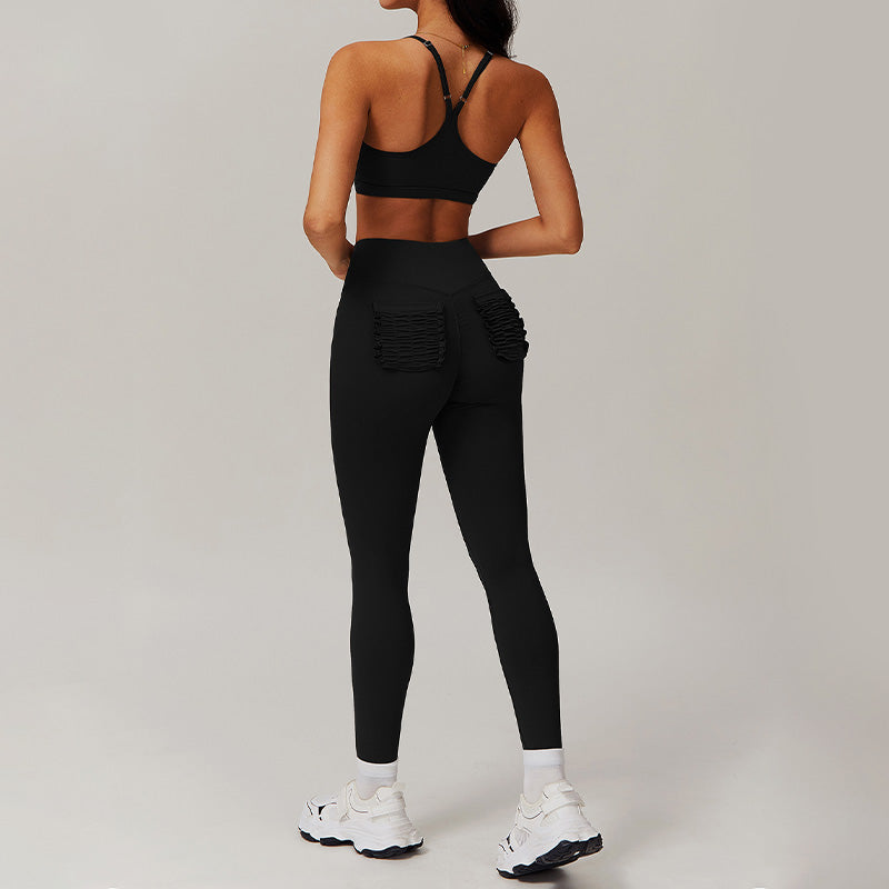 Thin straps sports Bra + High-waist leggings 2-piece set