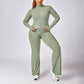 Plus Size Quick Dry Zip-up Sports Long Sleeve + Flared Leg Pant 2-piece set