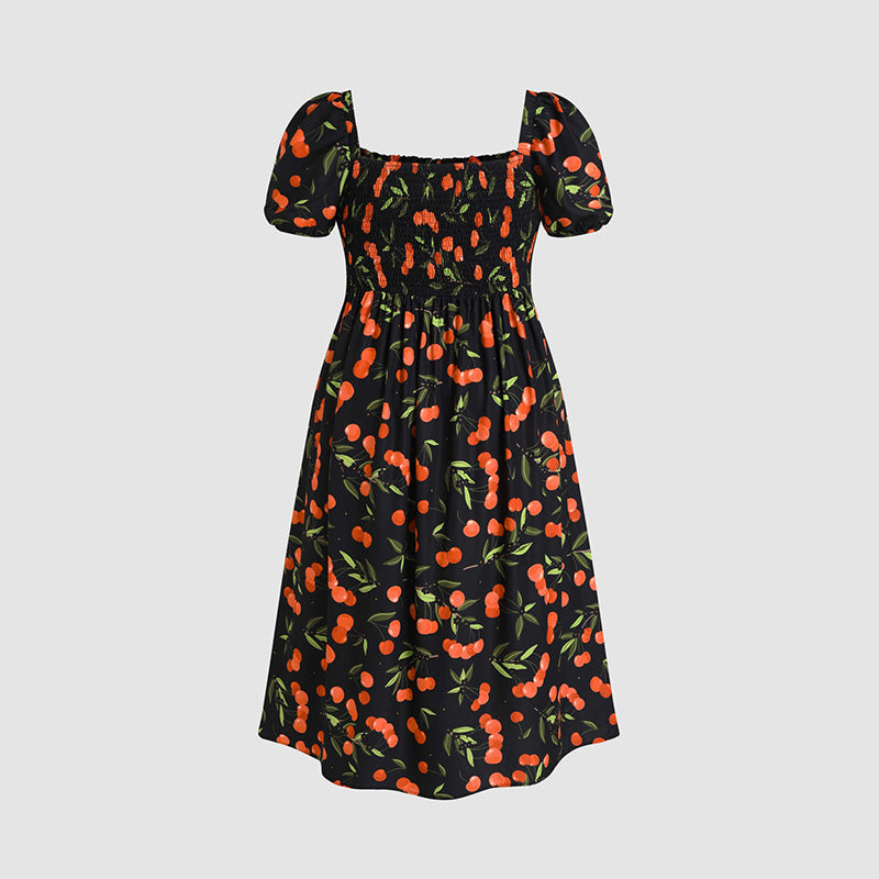 Large size printed square neck casual dress