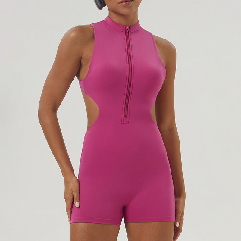 Ultra-soft Half Zipper One-Piece Backless Fitness Jumpsuits